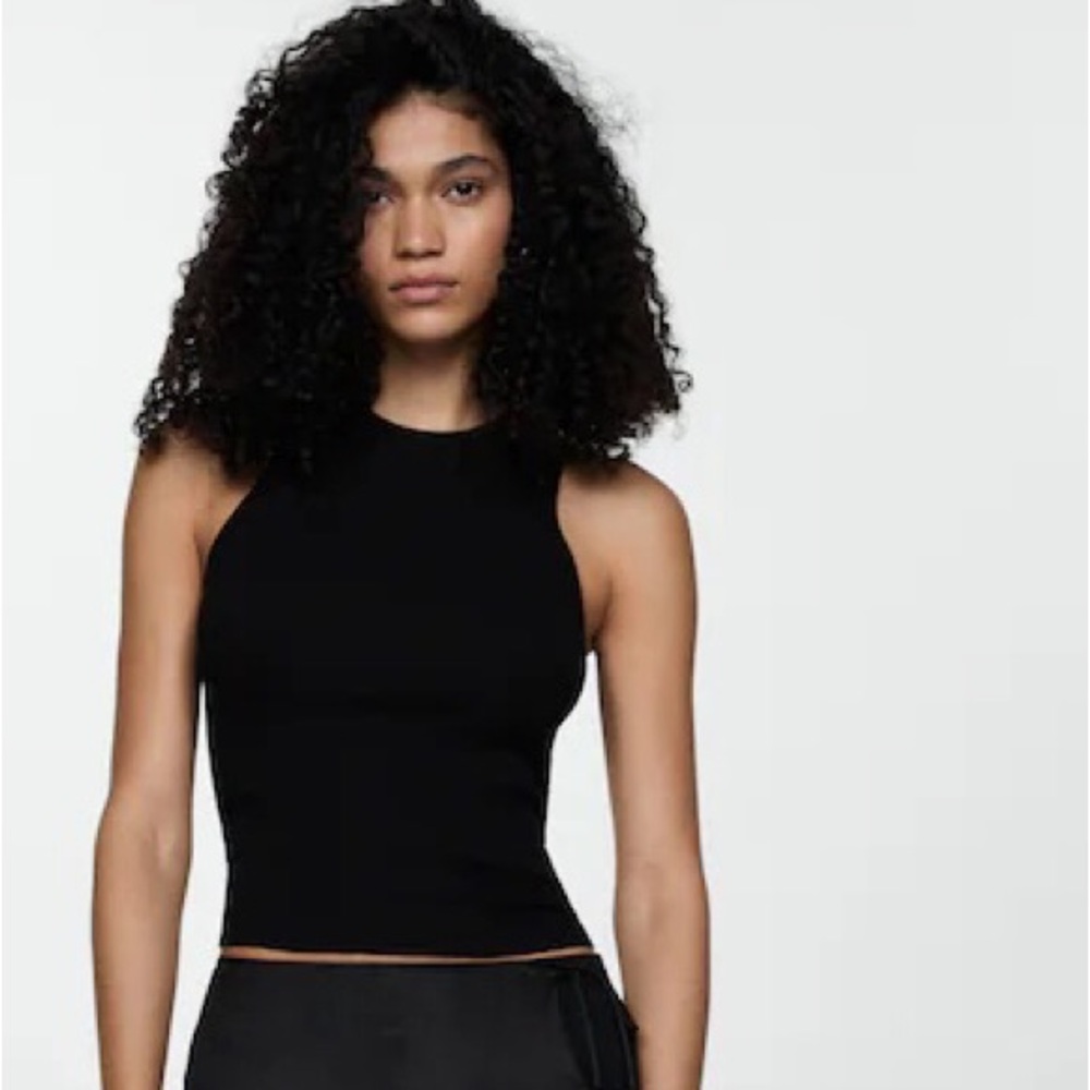 Mango Karl knit ribbed tank top $40 small black